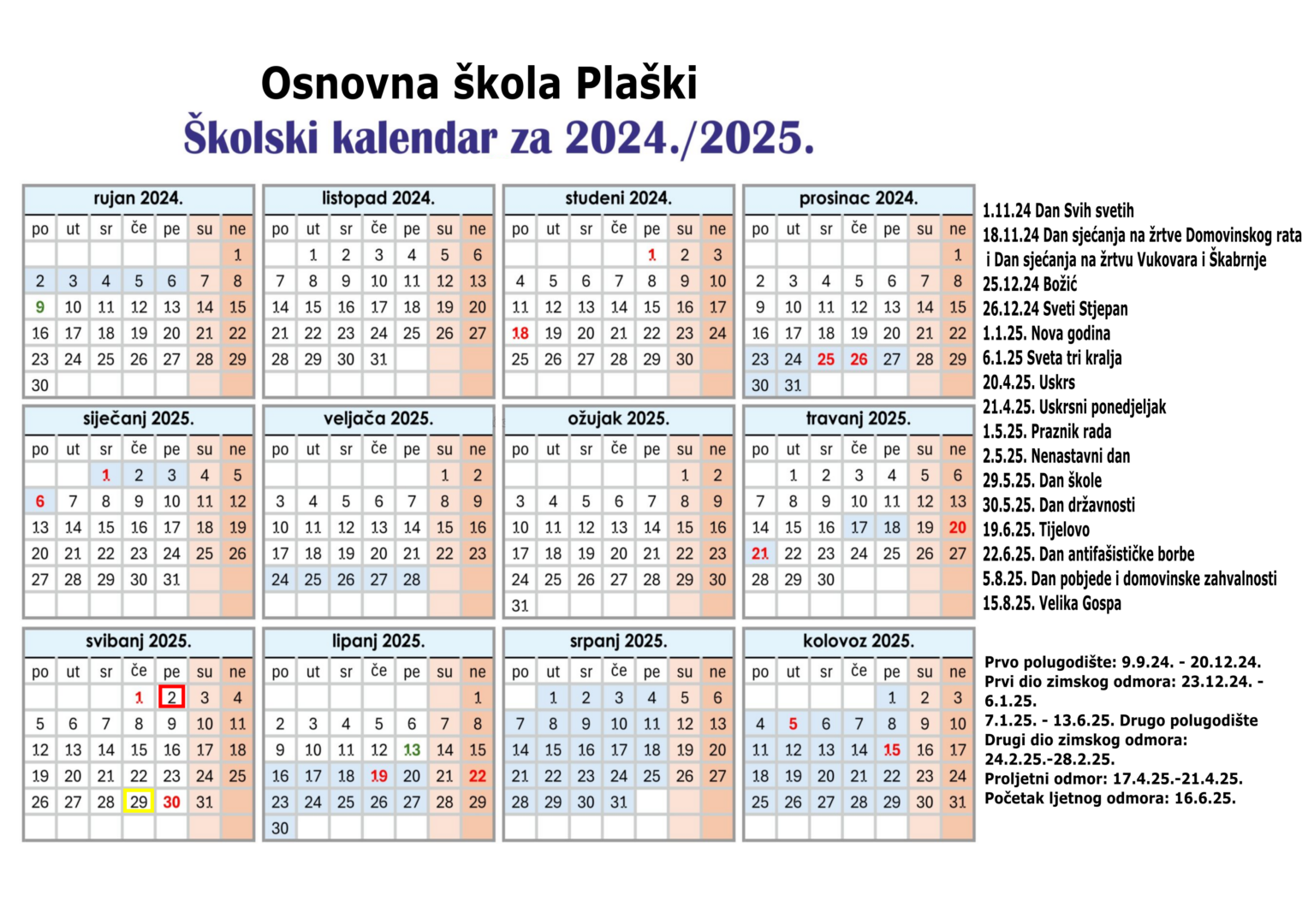 Školski kalendar 24-25